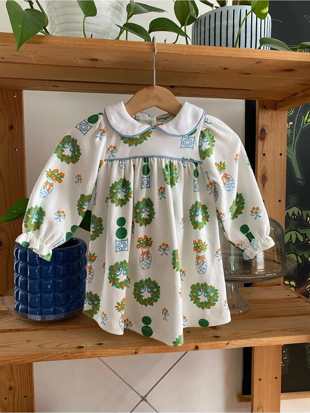 TBBC The Beaufort Bonnet Company Maerin Fitz Frock Dress White Blue 6-12 months